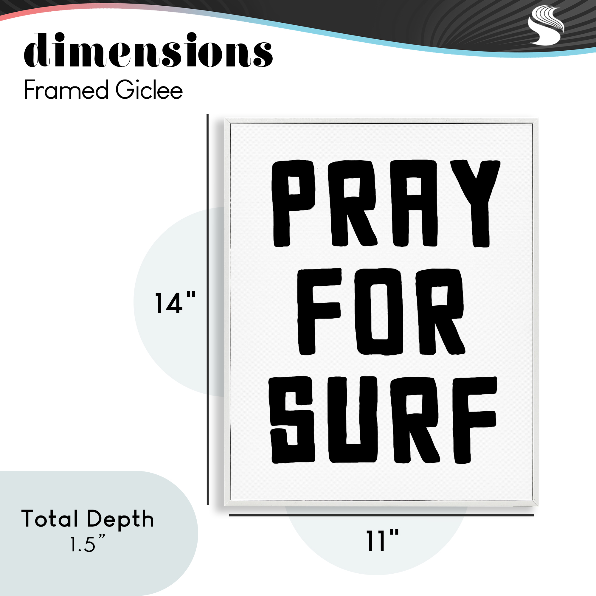 Pray For Surf Simple Sentiment White Framed Giclee Art, design by Lettered and Lined