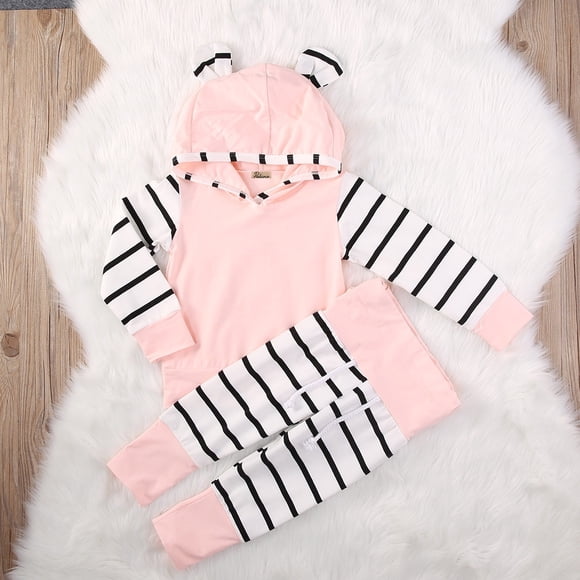Cute Newborn Toddler Baby Girls Hoodie Stripe Top+Long Pants Outfits Clothes Set NEW