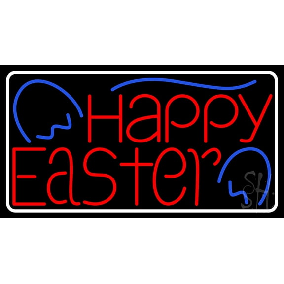 Happy Easter 1 LED Neon Sign 13 x 24 - inches, Clear Edge Cut Acrylic Backing, with Dimmer - Bright and Premium built indoor LED Neon Sign for special occasion decor.