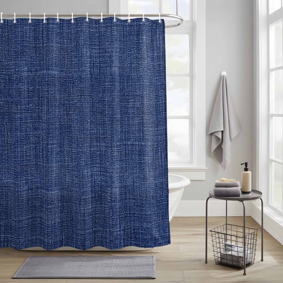 Bathroom Shower Curtain Navy Blue Retro Linen Waterproof Shower Curtains with Hooks, Solid Color Bath Curtains Bathtub Curtain Home Decor 36x72in
