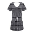 thumbnail image 4 of Moxiu Summer Dresses for Women Short Sleeve Striped Vneck Sundress Tie Front A Line Mini Dress Drawstring Waist Cruise Wear with Pockets 2025 Gray,L, 4 of 5