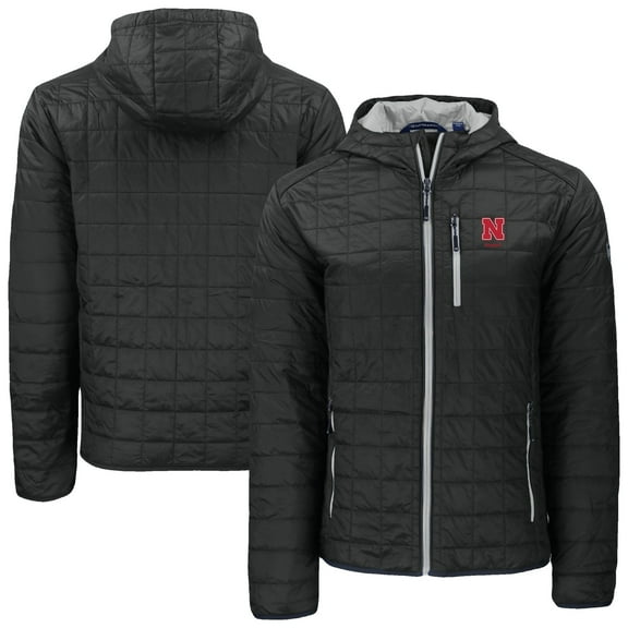 Men's-Cutter & Buck Black Nebraska Huskers Rainier Eco PrimaLoft Hooded Full-Zip Jacket
