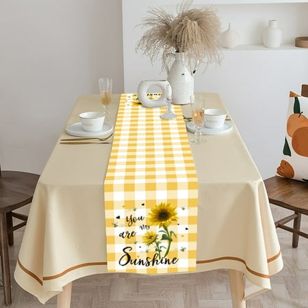 

Cacfwgk Decorative Table Banner Bee Festival Long Cotton Dirt Decorative Tablecloth Plaid Sunflower Table Flag