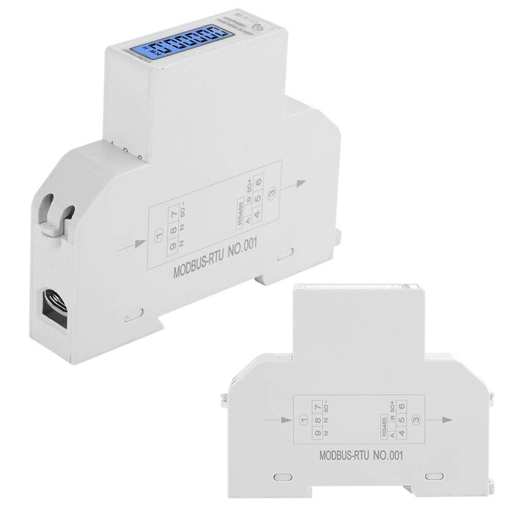 2X 5-100A 220V Energy Meter Single Phase RS485 MODBUS Protocol LCD Backlit Display Din Rail Watt Meter Energy Meter,2 * DDM18SD Energy Meter 4 * Shell Accessories 2 * User manual,white