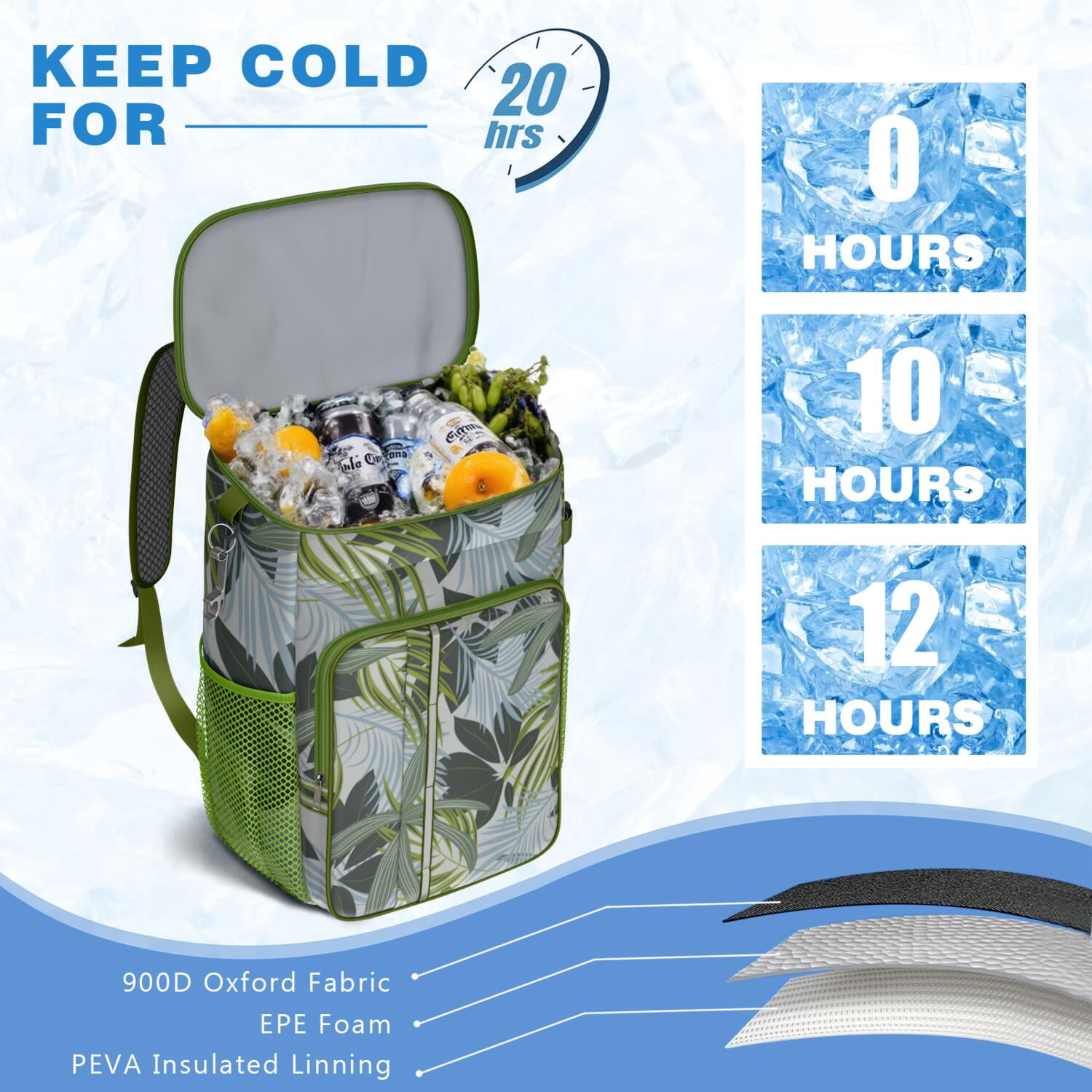 Palm Inspired Insulated Cooler Bag - 20L, Keeps Food & Drinks Cold/Hot for 20 Hours, Perfect for Outdoors
