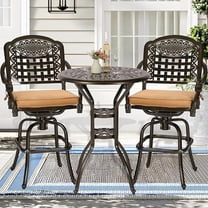 SOCIALCOMFY 3 Piece Patio Swivel Bar Set, Free-Rust Cast Aluminum Furniture Bistro Set with 2 Bar Stools and 31" Bar Height Table with 2" Umbrella Hole, Patio Bar Table Set for Deck Garden Poolside