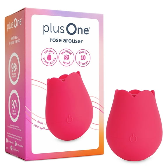 plusOne Clitoral Stimulating Rose Vibrator with USB Charging Cable, 10 Pulsing Settings, Waterproof