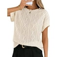 thumbnail image 1 of Hauts d'Été à Manches Courtes pour Femmes en Tricot Texturé Col Rond T-Shirts pour Enseignants Couleur L, 1 of 9