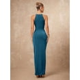 thumbnail image 2 of Teal Blue Elegant Halter Neck Ruched Criss-Cross Bodycon Dress For Women Evening Party Glam, 2 of 8