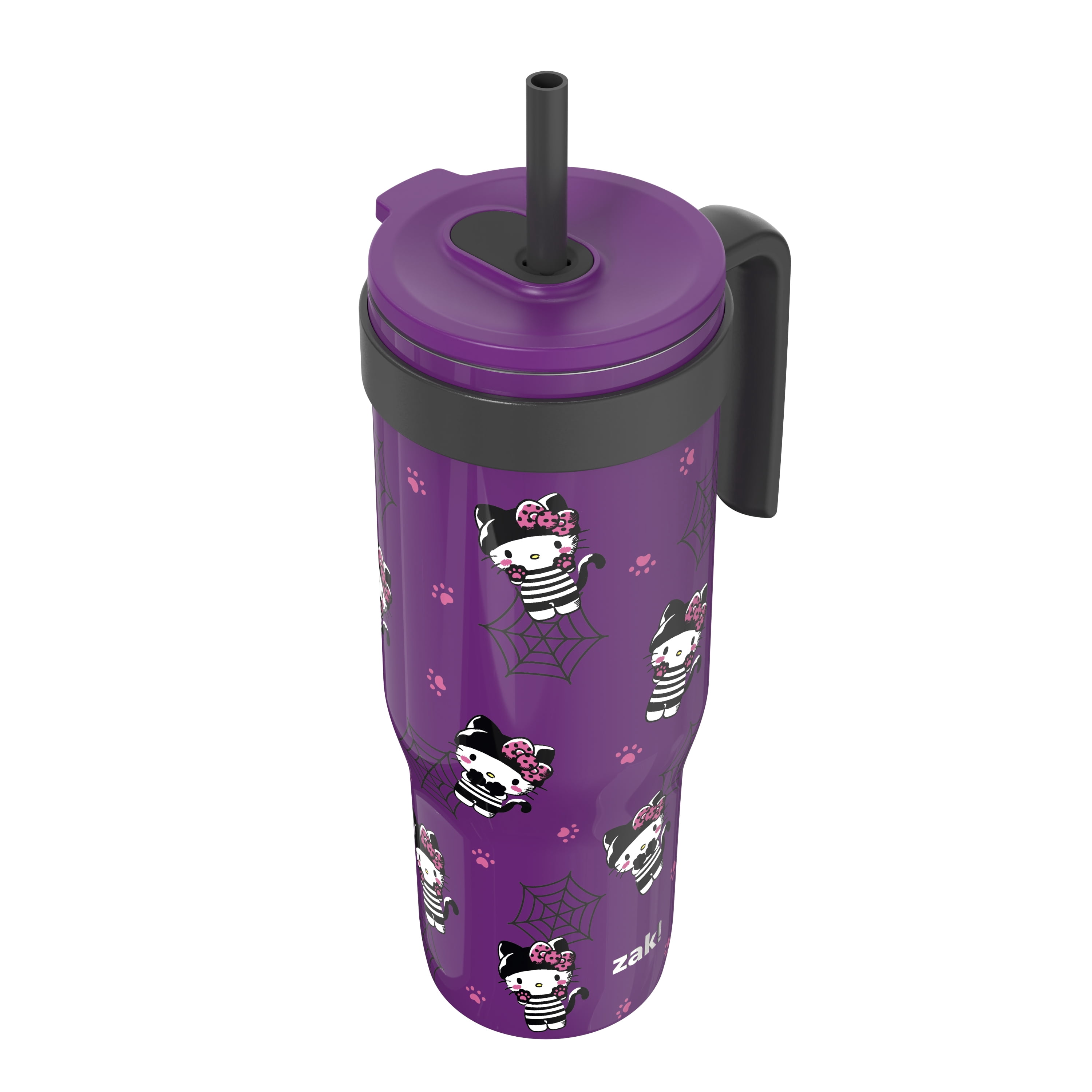 Zak Designs 30oz SS Straw Tumbler with a Handle, Dark Purple Hello Kitty