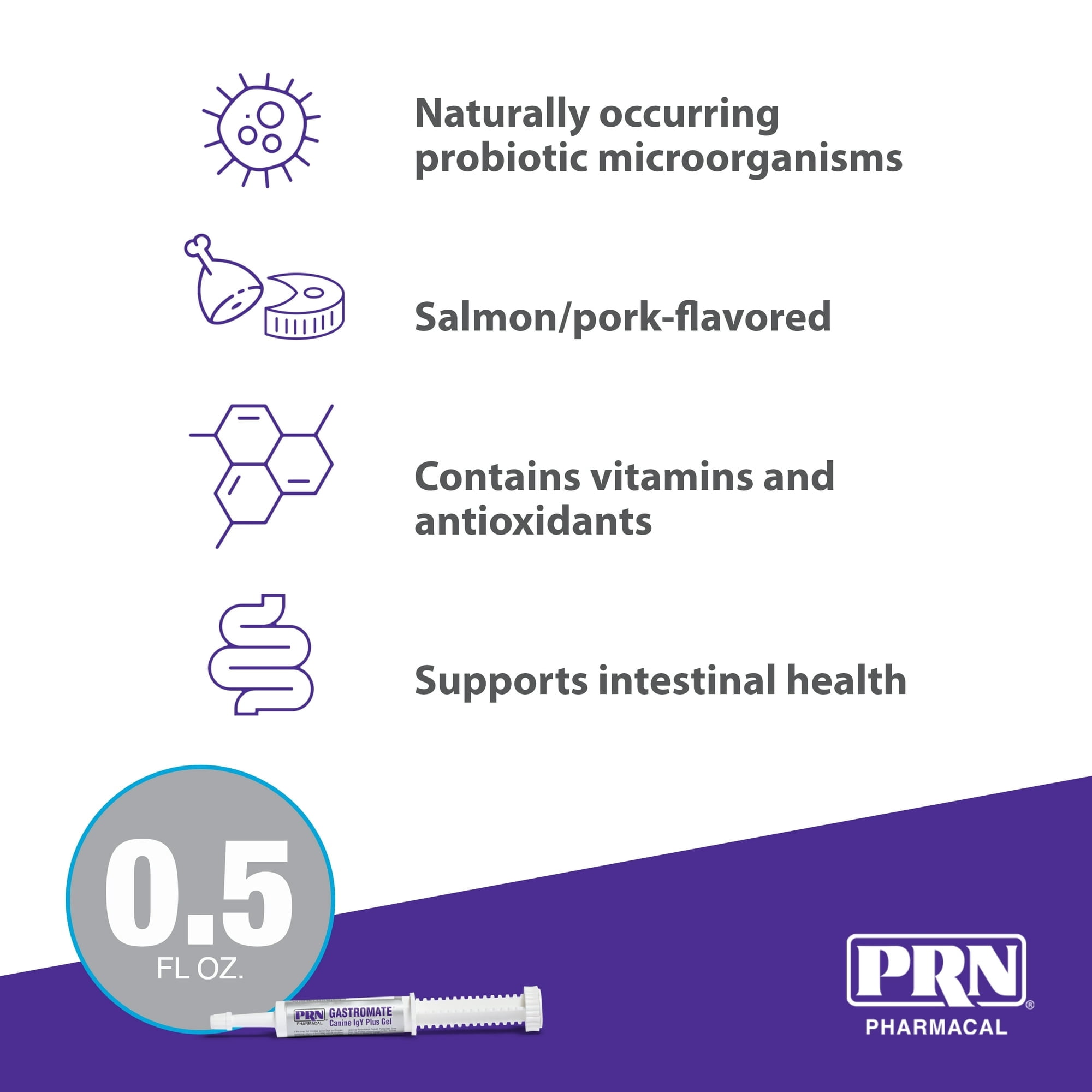 PRN Pharmacal Gastromate Canine IGY - Dog and Puppy Oral Probiotic Supplement to Help Support Digestive Health - With Antioxidants, Vitamins, Dietary Fiber - Salmon and Pork Flavoring - 12 mL Syringe