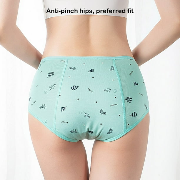 fastboy 3Pcs Lovely Printed Children Period Menstrual Underwear Briefs  Lingerie Leakproof Underpants Kids Teenager fruit green S