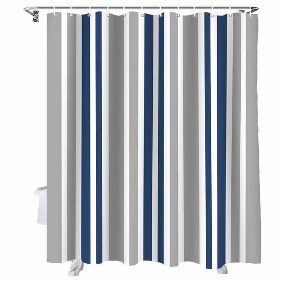 Shower Curtain Navy Blue Stripes Shower Curtains for Bathroom Bathtub, Waterproof Fabric Shower Curtain Set with Hooks, Extra Long 72" x 78" Grey Striped Lines