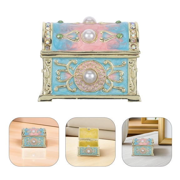 LOLIPPYY Multi-Color Enamel Hinged Jewelry Box, Metal Treasure Chest for Decorative Trinket Storage and Organizer