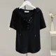 thumbnail image 5 of Camiseta holgada y adelgazante con capucha de moda para mujer, manga corta, verano 2024, nuevo estilo, capa base con cordón blanco, 5 of 5