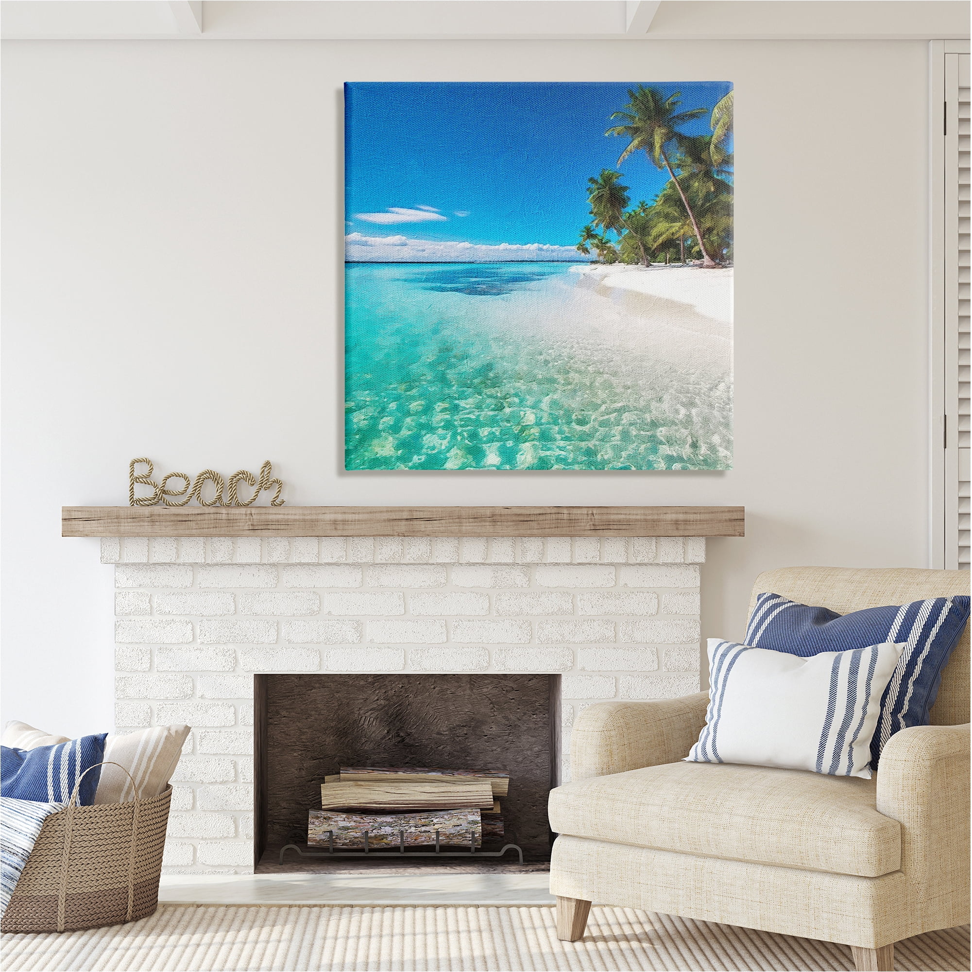 Stupell Industries Tropical Beach View Landscape Photography Gallery Wrapped Canvas Art Print Wall Art, 36 x 36