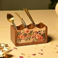 thumbnail image 5 of Premium Wooden Pastel Flora Cutlery Holder Spoon stand for kitchen | cutlery holder for dining table | wooden caddy storage organiser stand with 3 section Caddy holder (8.2x4.2x4 inch), 5 of 9
