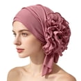 thumbnail image 4 of LIZUOJUN Under $3 Women Elegant Head Wrap Pre Tied Ruffled Turban Decorative Floral Elastic Hijab Cap Hair Cover For Daily Prayer Multiple Colors, Pink,One Size, 4 of 4