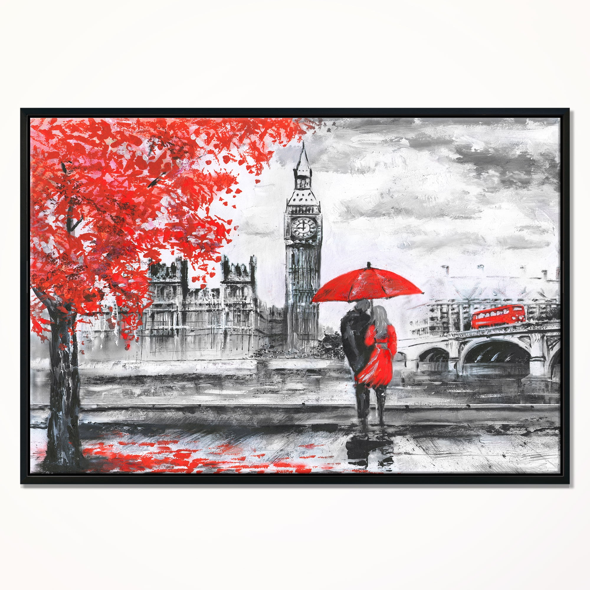 Designart ' Couples Walking in London ' Landscape Framed Canvas Art Print