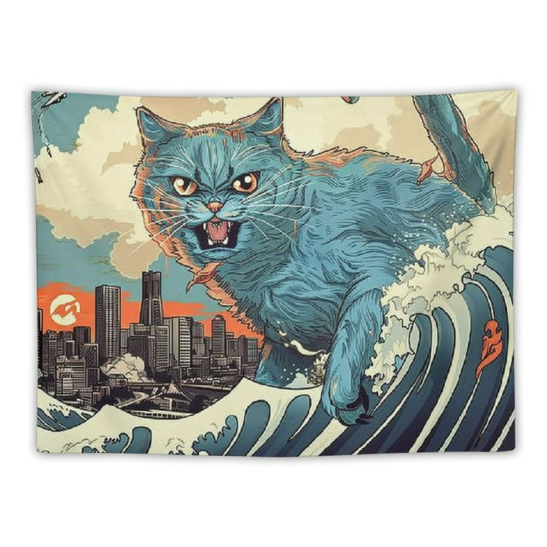 BCIIG Vintage Funny Cat Wall Art & Decor - Catzilla Japanese
