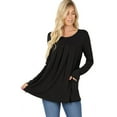 thumbnail image 2 of Black Shirred Front Long Sleeve Round Neck Top With Pockets, 2 of 5