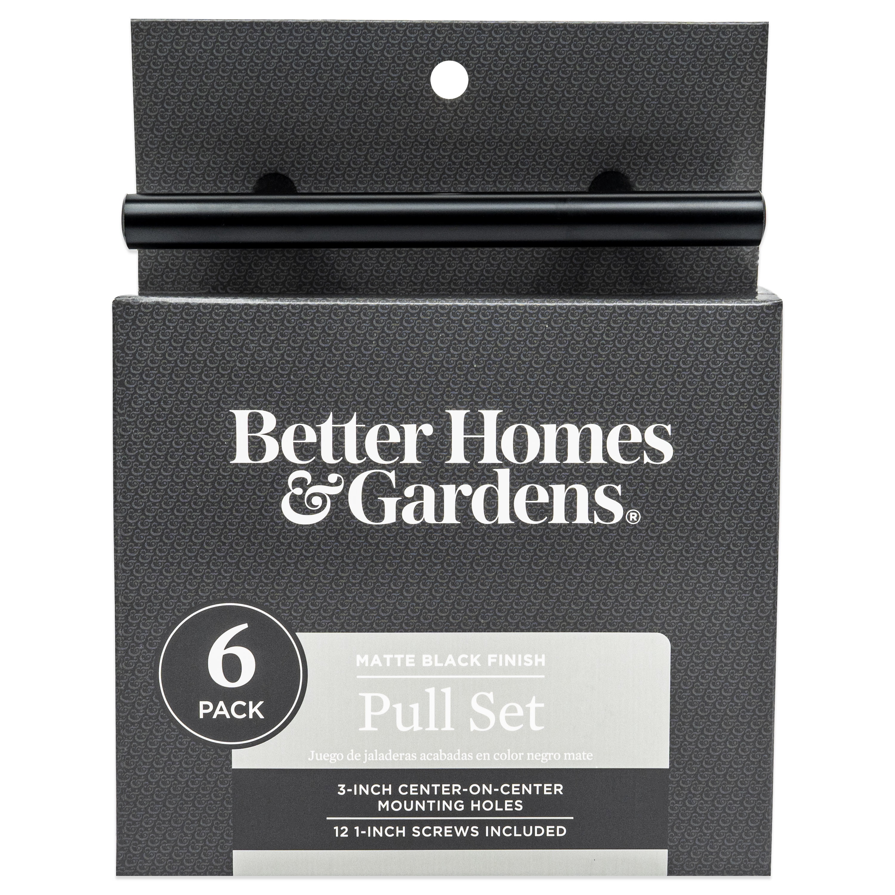 Better Homes & Gardens 3" (76mm) Center-to-Center Bar Pull, Matte Black, 6 Pack