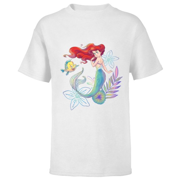 Disney The Little Mermaid Ariel and Flounder Sea - Short Sleeve T-Shirt for Kids -Customized-White