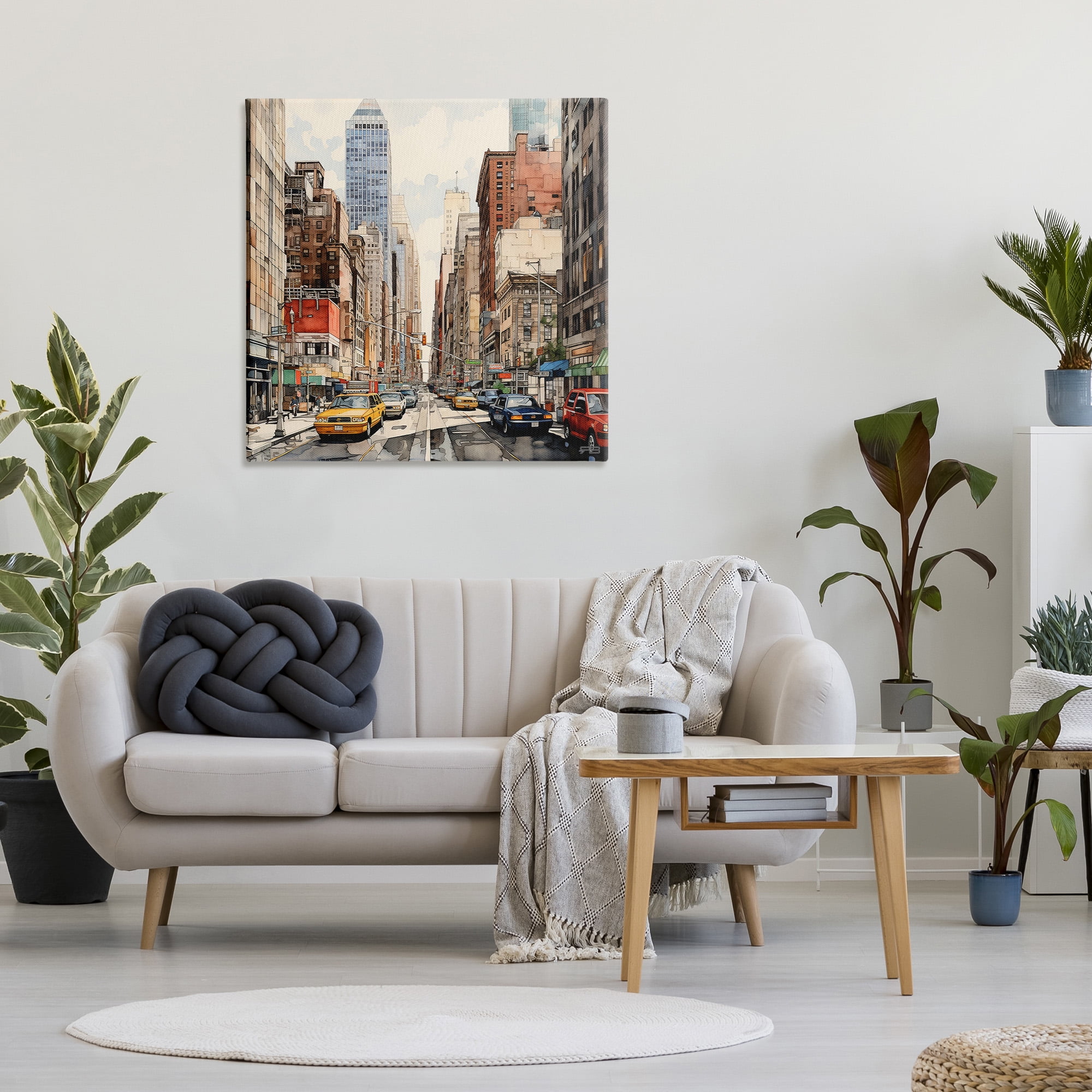 Stupell Industries Bustling Urban Street Transportation Painting Gallery Wrapped Canvas Art Print Wall Art, 36 x 36