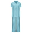 thumbnail image 4 of Summer Akafmk Womens Two Piece Sets,Womens Two Linen Set,Turndown Collar Buttons Up Short Sleeve Shirts and Wide-Leg Long Pants Solid Color Women Sets Clothing Outfit, 4 of 4