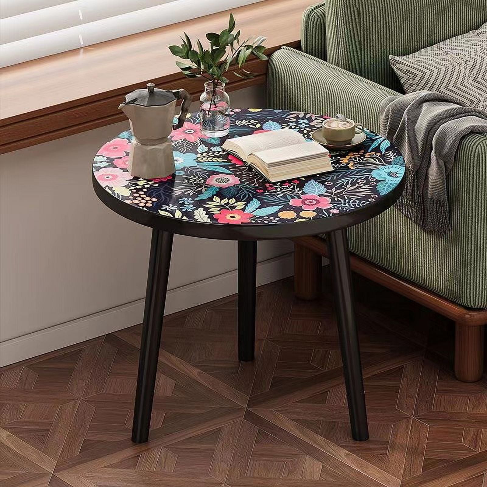 Wood Round Side Table, Accent Nightstand End Table for Living Room Bedroom Office Small Spaces, Easy Assembly Bedside Table for Indoor and Outdoor Use, 16''D x 19''H (Black)