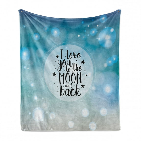 Love Soft Flannel Fleece Throw Blanket, Dreamy Fantasy Background with Circular Frame Black Stars and Typography, Cozy Plush for Indoor and Outdoor Use, 70" x 90", Turquoise Beige Black, by Ambesonne