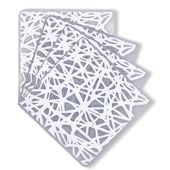 MODERN-TWIST Set of 4 Coasters 100% Plastic Free Silicone Tabletop, Dining, Decoration, Modern Design, Twine Print, Silver, 4 Count