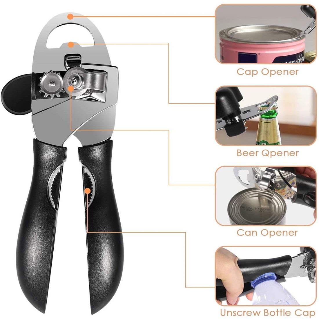 Manual Can Opener, Handheld Comfortable Grip, Oversized Easy Turn Knob