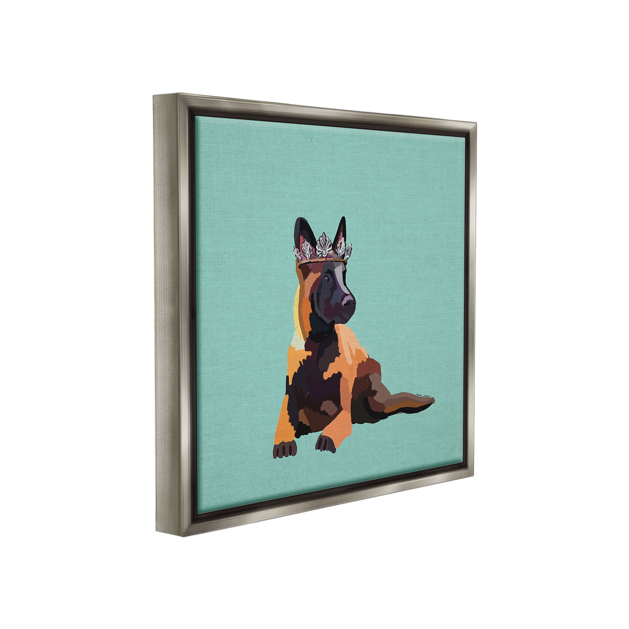 Stupell Industries Royal German Shepherd Animals & Insects Painting Gray Floater Framed Canvas Art Print Wall Art, 18 x 18