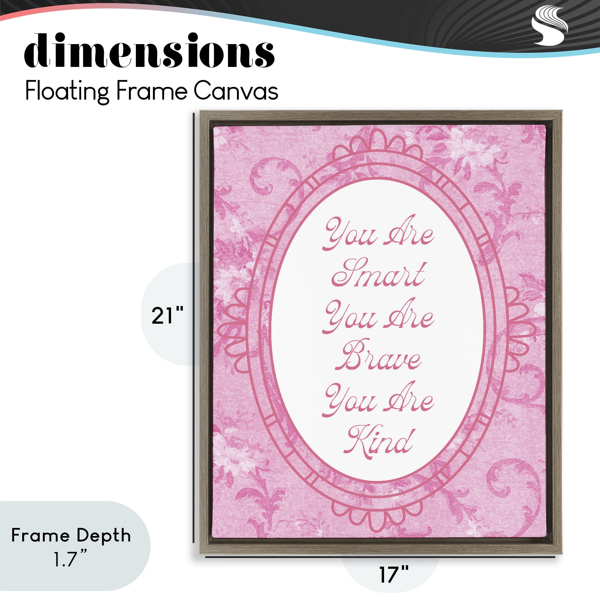 Stupell Industries Smart Brave & Kind Ornate Pink Brown Framed Floater Canvas Wall Art, design by Lil' Rue