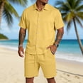 thumbnail image 2 of CONZONE Mens 2 Peice Beach Outfits Solid Color Short Sleeve Buttons Up Shirts Shorts Sets Breathable Summer Tracksuits, 2 of 7