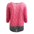 thumbnail image 3 of Plus Size Women Two Tone Color Light Weight Knit Sweater Blouse Tee T Shirt Top Fuchsia 2X (16036), 3 of 4