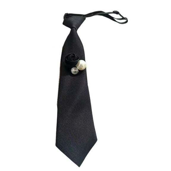 ZYHARUKO Elegant Womens Black Floral Rhinestones Pearls Pre Tied Neck Tie for Business Meetings