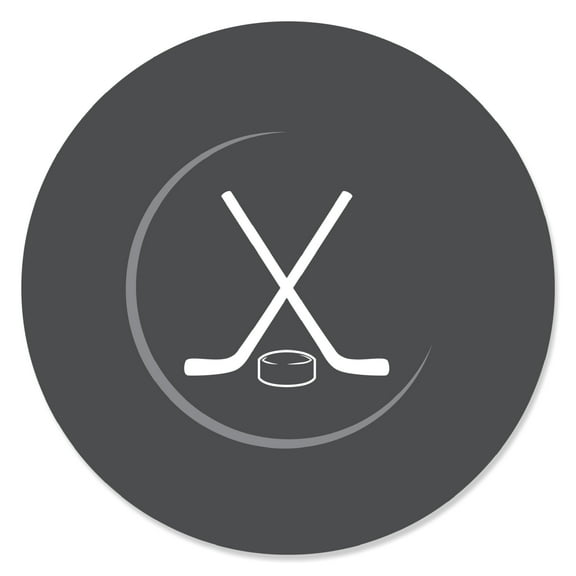 Big Dot of Happiness Shoots and Scores - Hockey - Baby Shower or Birthday Party Circle Sticker Labels - 24 Count