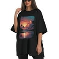 thumbnail image 4 of Plus Size Shirt for Women Black Tops for Women Short Sleeves Shirt for Women Vintage Landscape T Shirt Crewneck Shirt for Women XL, 4 of 5