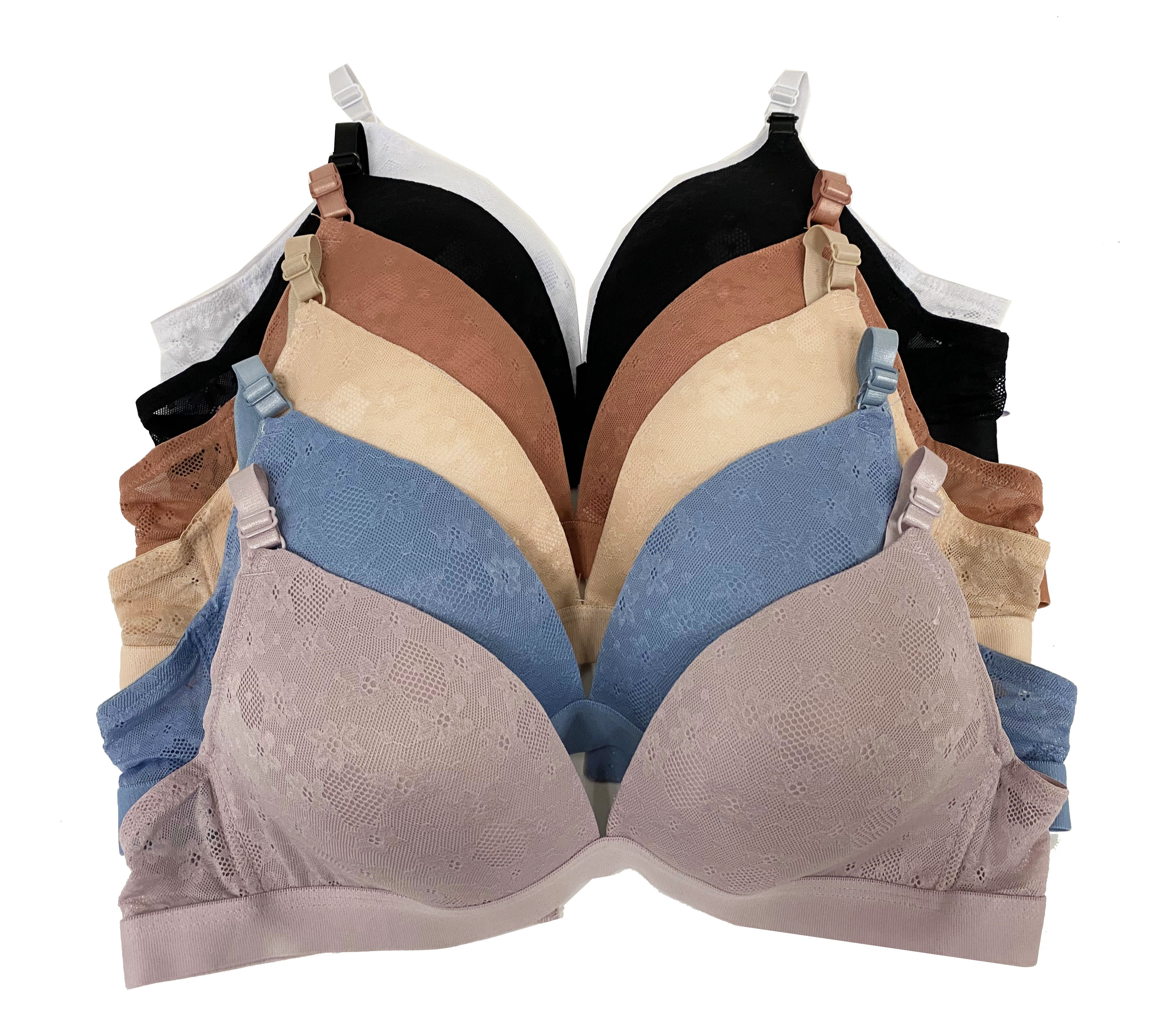 Women Bras 6 Pack Of Basic No Wire Free Wireless Bra B Cup C Cup Size 
