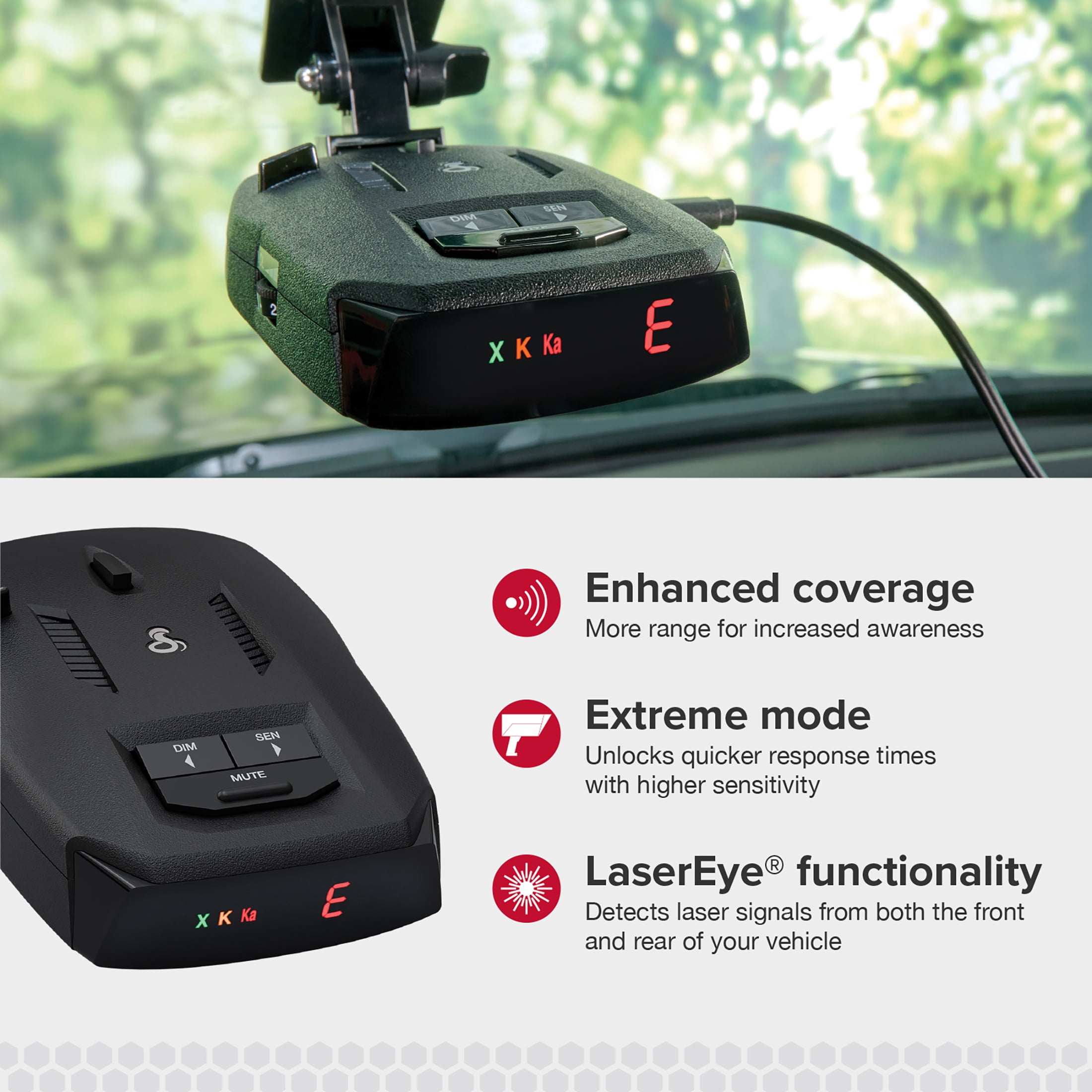 Cobra RAD 390 Radar Detector with Long Range Alerts, LaserEye Front Laser Detection and IVT Filtering