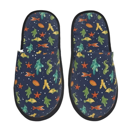 Balery Shells and Seaweed Slient Indoor Furry Fleece Comfort House Shoes Soft Non-Slip Home Shoes Cotton slippers House Slippers-- Large