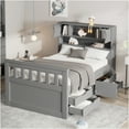thumbnail image 3 of JERFIT Twin Size Gray Captain Storage Bed Frame with Bookcase Headboard 4 Drawers, No Box Spring Needed Platform Bed, 3 of 10