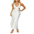 thumbnail image 1 of EIMELI Robe Longue d'Été pour Femmes Contraste Couleur Col Licou Décolleté en V Profond Sans Manches Dos Nu, 1 of 9