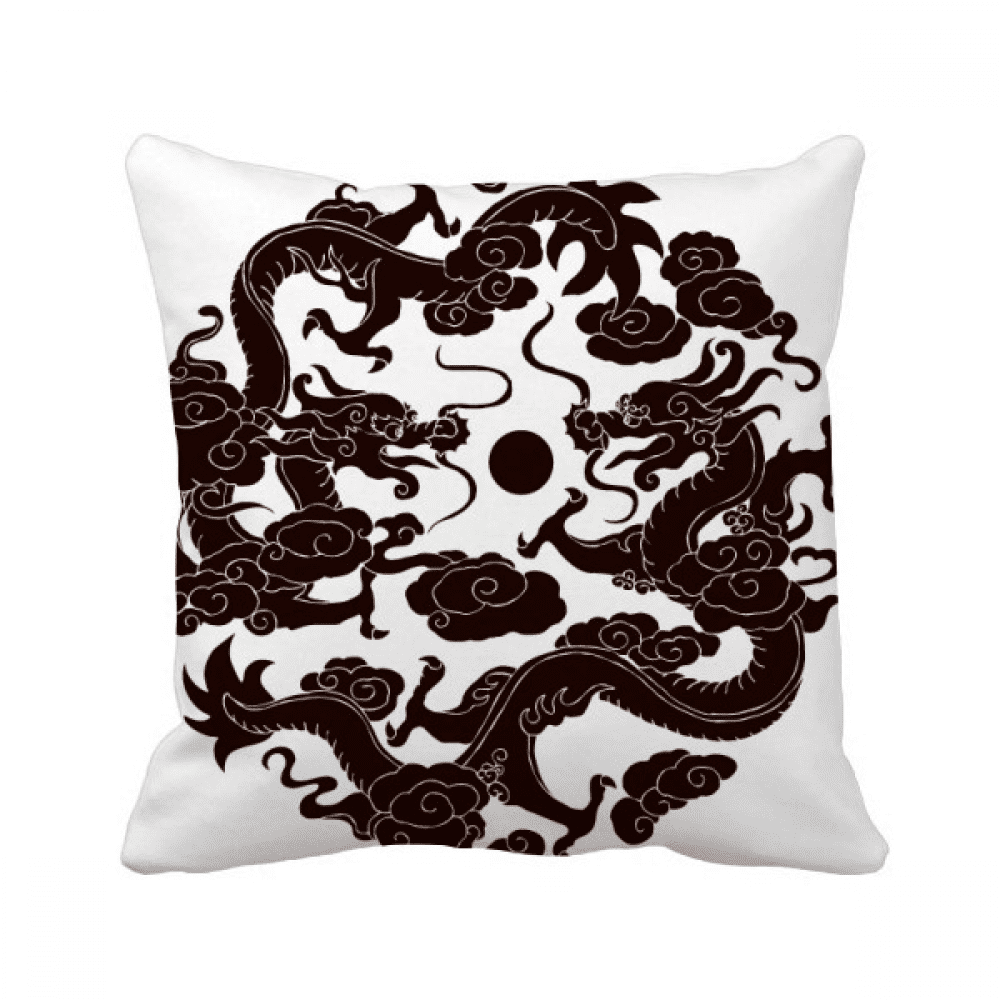 Deux Chinois Dragon Animal Perle Cercle Jeter Oreiller Couchage Canapé Housse de Coussin