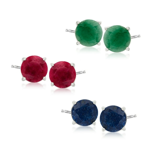Ross-Simons 12.00 ct. t.w. Multi-Stone Jewelry Set: 3 Pairs Of Stud Earrings in Sterling Silver, Women's, Adult