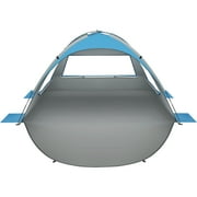 Oileus Beach Tent Pop Up Tents 2-3 Person Sun Shade, Sun Shelter With UV Protection, Extended Floor, Mesh Roll Up Windows, Carry Bag, Stakes, 6 Sand Pockets, Lightweight and Easy Set Up, Blue