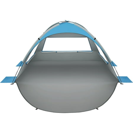 Oileus Beach Tent Pop Up Tents 2-3 Person Sun Shade, Sun Shelter With UV Protection, Extended Floor, Mesh Roll Up Windows, Carry Bag, Stakes, 6 Sand Pockets, Lightweight and Easy Set Up, Blue