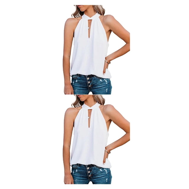 Blusa Sin mangas Minnieouse para mujer Cuello anudado poliéster Color Blanco Negro Azul Rojo Rosa Albaricoque S M L XL XXL